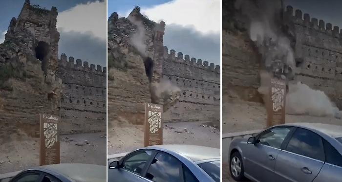 The 16th-century castle tower crumbles just before opening to the public: the shocking video from Spain