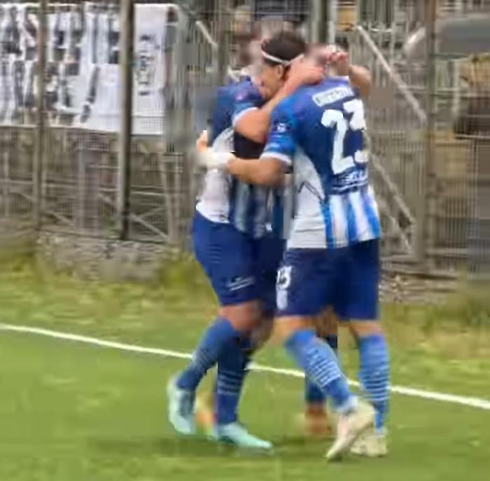The Gela players celebrate after the goal.